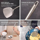 18/10 Stainless Steel Kitchen Utensils Set - 12 PCS All Metal Cooking Tools & 15″ Serving Utensils - Potato Masher, Meat Fork, Tongs, Turner, Pasta, Serving Spoon, Skimmer, Ladle, Spatula Spoon Set by CozyNest Decor
