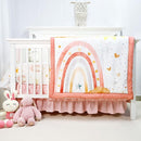 4-Piece Crib Bedding Set for Girls, Includes Comforter, Fitted Crib Sheet, Crib Skirt, and Diaper Stacker, Pink Rainbow by TinyTreasures Baby Boutique