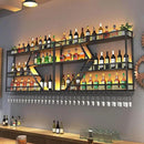 Wall Mounted Wine Rack with Glass Holder, 3-Tier Metal Storage Shelf, Black Diamond Design, Wine Bottle Display with Stemware Storage (Black, 39.37in/Left) by CozyNest Decor