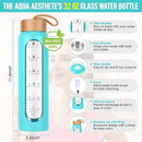 Aqulea Glass Water Bottles 32 Oz with Silicone Sleeve - BPA Free Reusable Wide Mouth Glass Motivational Water Bottles with Fruit Infuser – Leak Proof Borosilicate Water Bottle with Time Marker (Teal) by CozyNest Decor