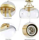 WUZUPS Chandelier Rustic Farmhouse Industrial Round Semi-flushmount Ceiling LED Light Fixture with Clear Glass Shades for Bathroom Kitchen Foyer Entryway, H 11.8" x W 13.4", E26 Base, Gold by CozyNest Decor