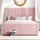 HOMBCK Queen Bed Frame Pink Upholstered Bed with Vertical Channel Tufted Headboard & 22" Footboard, Noise Free/Wooden Slats/Noise Free/No Box Spring Needed/Easy Assembly by CozyNest Decor