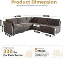 Modular Sectional Sofa with Chaise U Shaped Sectional Couch for Living Room, 5-Seater Comfy Cloud Couches, Plush Corduroy, Gray by CozyNest Decor