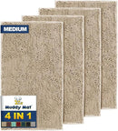 Muddy Mat® 4-Piece Beige Medium 30"X19" AS-SEEN-ON-TV Highly Absorbent Microfiber Door Mat, Bath Mat and Pet Rug, Non slip Thick Washable, Soft Chenille for Kitchen Bathroom Bedroom Indoor and Outdoor by CozyNest Decor