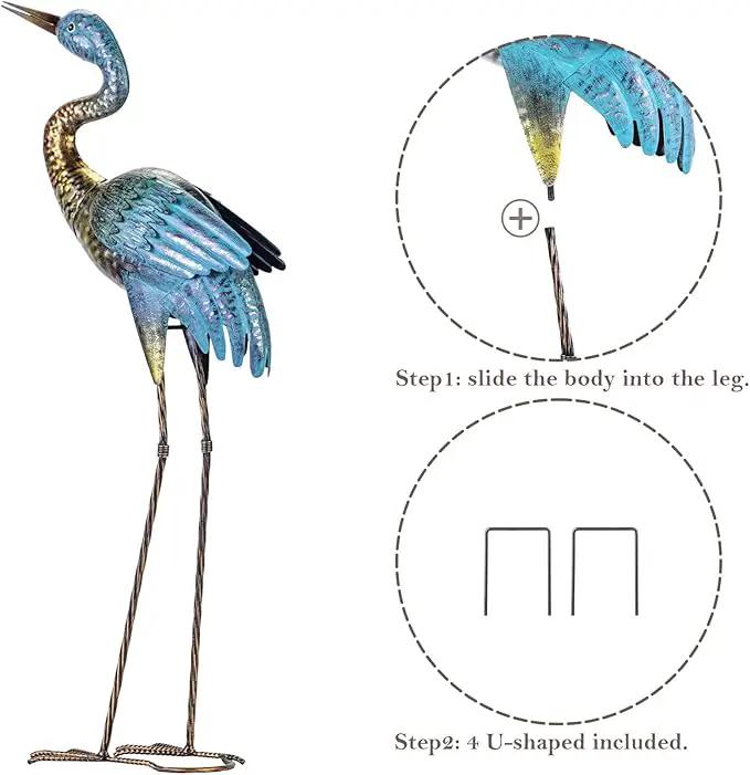 Natelf Garden Crane Statues Outdoor, Standing Blue Heron Decoy Sculptures, Metal Bird Yard Art for Lawn Patio Backyard Decoration(Set of 2), photo 6 of 8