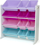 Humble Crew Kids Toy Storage Organizer with 12 Plastic Bins, White/Pink/Purple/Turquoise – Removable Bins for Playroom, Bedroom, Toddler Furniture for Boys and Girls Ages by TinyTreasures Baby Boutique