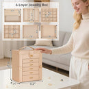 AKOZLIN 6-Tier Jewelry Box Organizer Functional 5 Drawers Leather Jewelry Storage Case for Women Girls Ring Necklace Earring Bracelet Holder Organizer with Mirror Champagne by TinyTreasures Baby Boutique