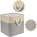 i BKGOO 3Pack Large Foldable Storage Bins，Collapsible Sturdy Cationic Fabric Organizing Storage Basket Cube with Cotton Handles for Home Office Shelf Clothes Toys Khaki-Grey 13×13×13 inch by CozyNest Decor
