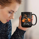 Personalized Tortoiseshell Pumpkins Black Ceramic Cup, Halloween Tortoiseshell Coffee Mug Gift for Cat Lover, Customized Pet's Name Cup 11oz 15oz, Spooky Halloween Cat Mug, Pet Lover Present by TinyTreasures Baby Boutique