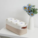 DULLEMELO 2-Pack Bathroom Baskets for Toilet, Small Storage Bins for Organizing Closets, Cabinets, Shelves, Canvas Fabric Storage Basket Bins With Leather Handles for Empty Gift Basket (White&Khaki) by TinyTreasures Baby Boutique