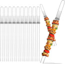 Metal Skewers for Kabobs - 17" 10 Pack Kabob Skewers with Push Bar Double Pronged Anti-Roll Flat BBQ Skewer for Grilling Stainless Steel Reusable Kebab Skewer for Meat Shrimp Chicken Veggie by GreenHaven Gardens