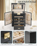 AKOZLIN 5-Tier Jewelry Box Leather Jewelry Storage Organizer with 4 Drawers Lockable for Women Girls Ring Necklace Earring Bracelet Watches Holder with Mirror Black by TinyTreasures Baby Boutique