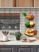 3 Tier Hanging Basket with Sturdy Metal Chain Hanging Hooks Fruit and Vegetable Basket Heavy Duty Wire Organizer Space Saving Rustic Country Style Kitchen Storage by CozyNest Decor