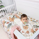 4-Piece Crib Bedding Set for Girls, Pink Baby Girl Bedding Set with Crib Skirt, Baby Quilt, Crib Sheet and Diaper Stacker, Daisy Flower by TinyTreasures Baby Boutique