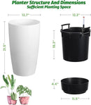 22" Tall Round Planter Set of 2, Self Watering Pots for Indoor Plants, Large Flower Pot Outdoor with Built-in Drainage and a Water Level Monitor, for Patio, Porch, Living Room, or Home Office, White by CozyNest Decor