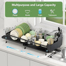 ROTTOGOON Expandable Dish Drying Rack,Multifunctional Adjustable Dish Drainer with Swivel Spout and Anti-Rust Dish Rack with Removable Cutlery & Cup Holders for Kitchen Counter,Black by CozyNest Decor