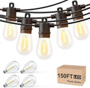 Svater Outdoor String Lights 150 FT, Patio Lights for Outside with Shatterproof Bulbs, IP65 Waterproof Commercial Grade LED Hanging Light for Backyard Bistro Market Cafe, Black by GreenHaven Gardens