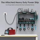 CCCEI Modular Power Tool Organizer Wall Mount with Charging Station. Garage 4 Drill Storage Shelf with Hooks, Drill Bit Heavy Duty Rack, Navy Blue Tool Battery Holder Built in 8 Outlet Power Strip. by GreenHaven Gardens
