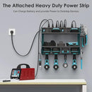 CCCEI Set Power Tool Organizer Wall Mount with Charging Station. Garage 4 Drill Storage Shelf with Hooks, Heavy Duty Metal Tool Battery Charger Organizer. Shop Utility Rack with Power Strip Navy Blue. by GreenHaven Gardens