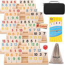 Premium Rummy Cube Game Set 6 Colors with 6 Wooden Holders and 162 Rummy Tiles, Travel Family Board Game for Adults and Kids by TinyTreasures Baby Boutique