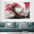 Cherry Blossoms Tapestry, Japanese Red Landscape Asian Watercolor Abstract Art, Bedroom Living Room Decor 90"x60" by CozyNest Decor