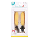 Bumkins Toddler Utensils, Kids Size Fork and Spoon Set, Silicone and Stainless-Steel Training Silverware, Angled Fork / Spork for Self-Feeding, Children Learning to Eat, 18 Mos Up, Pineapple Yellow by TinyTreasures Baby Boutique