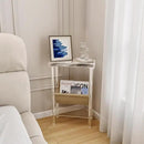 Eglaf Acrylic Narrow Side Table for Small Spaces - Slim End Table with Magazine Holder - Skinny Side Table Small Bedside Table Nightstand for Living Room Bedroom- 15.7” L x 7” W x 23.9” H, Clear by CozyNest Decor