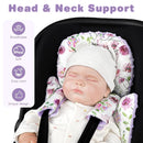 3-in-1 Infant Car Seat Insert, Soft Head and Body Support,Ultra & Strap Covers Set, Reversible Newborn Car Seat Cushion Pad for Baby Boy & Girl fits Stroller, Swing, Bouncer (Purple Flowers) by TinyTreasures Baby Boutique