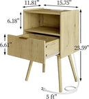 Nightstand,Modern Bedside Table with Storage Drawer and Open Wood Shelf, Accent Night Stand with Solid Wood Legs for Living Room, Bedroom and Small Spaces,Easy Assembly (Yellow Oak-Outlet) by CozyNest Decor