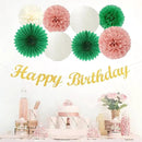 Sage-Green Pink Birthday Party-Decorations Paper-Flowers - 14pcs Happy Banner Spring Lanterns Tissue Pom Poms,Boho Streamers Garland Fans,Neutral Rustic Garden Office Hanging Supplies Decor Hugfond by CozyNest Decor