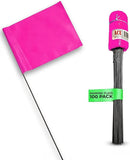 Fluorescent Pink Marking Flags, 100 Pack - 4x5-Inch Marker Flags - 15-Inch Wire - for Lawn, Irrigation, Dog Training, Landscape, Survey by GreenHaven Gardens