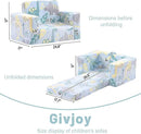 Toddler Chair Kids Couch, 2-in-1 Toddler Soft Sherpa Couch Fold Out Armchair Glow in The Dark with Removable Cover, Convertible Reading Chair Sofa for Kids, Plush Green Dinosaur by CozyNest Decor