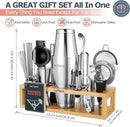 HMYBAR® Mixology Bartender kit | Cocktail Shaker Set | Boston Shaker Set, 20/28 OZ | Martini Making Set for Home Bar.Total 31 pcs incl 39-Recipe Cocktail Cards. Silver Tools. Bamb Stand Natural Color by CozyNest Decor