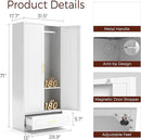 Metal Armoire Wardrobe Closet with 2 Doors, 71" Tall Wardrobe Cabinet with Hanging Rod, Drawers and Adjustable Shelves, White Clothing Storage Cabinets for Bedroom, Home Office by CozyNest Decor