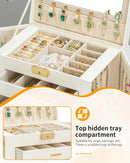 AKOZLIN Large 4-Tier Jewelry Box Leather Jewelry Storage Organizer with 3 Drawers Lockable for Women Girls Ring Necklace Earring Bracelet Watches Holder with Mirror White by TinyTreasures Baby Boutique