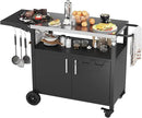 JY QAQA Outdoor Grill Cart with Storage,Patio Kitchen Island Outdoor Grill Table with Wheels,BBQ Cart Movable Pizza Oven Table Stand, Storage Cabinet, Foldable Tabletop, Black by CozyNest Decor