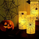 Wondise Halloween Flickering Flameless Candles with Spider Decals, Battery Operated Candles with 6hrs Timer, Real Wax Halloween LED Candles for Horror Spooky Halloween Home Decoration(Set of 3, 3"x6") by CozyNest Decor