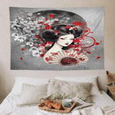 Japanese Geisha Tapestry Asian Red Cherry Blossom Red Sun Traditional Kimono Folk Tapestries Home Decor for Living Room Bedroom Apartment Farmhouse Dorm 60"x40" by CozyNest Decor