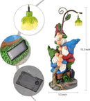 Gnome Figurine Garden Decor, Solar Resin Gnomes Outdoor Statue, Funny Gnome Gift Sculpture Decoration for Home Patio Yard Lawn Porch Ornament