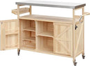 Outdoor Grill Table with Stainless Steel Top, Farmhouse Solid Wood Kitchen Island Cart with Internal Storage Rack, Outdoor Bar Cart with Storage Cabinet, Spice & Towel Rack, Natural by CozyNest Decor