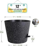 12 inch Large Self Watering Pots, Plant Pots with Mesh Drainage Holes for Indoor Outdoor Plants, Plastic Planters with Deep Reservoir for Garden House Flower Plants, Speckled Black by GreenHaven Gardens