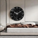 Oversized Decorative Clocks Battery Operated 24 Inch Marble Black Wall Clock for Office Round Non Ticking Wall Clock Silent by CozyNest Decor