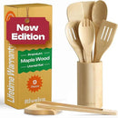 Riveira Maple Wooden Spoons for Cooking Set of 9 – Natural Maple Wooden Cooking Utensils, Wooden Spatula, Wooden Spoon - Premium Quality Wooden Utensil Set for Non-Toxic Cooking by CozyNest Decor