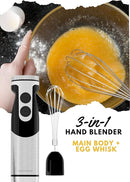 MegaWise Stainless Steel Titanium Reinforced 3-in-1 Immersion Hand Blender, Powerful with 80% Sharper Blades, 12-Speed Corded Blender, Including Whisk and Milk Frother (3-in 1 Black) by TinyTreasures Baby Boutique