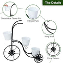 BAYN Bicycle Planter Stand, Metal Flower Pot Cart Holder Tricycle Planter with 3 Plant Bucket Outdoor Decorative for Patio, Deck, Garden or Lawn by GreenHaven Gardens
