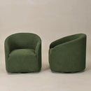 KINWELL 32" Wide Modern Boucle Swivel Barrel Chairs Set of 2, No Assembly Round Upholstered Swivel Accent Armchairs for Living Room, Bedroom (Green)