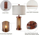 Set of 2 Farmhouse Table Lamps for Living Room, Rustic Bedside Lamps with 2 USB Charging Ports, Bedroom Nightstand Lamp with Amber Frosted Glass Nightlight, 4 Bulbs Includes by CozyNest Decor