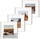 HAUS AND HUES Solid Oak Wood 12”x12” Picture Frames Matted to 8”x8” Set of 4-12x12 White Square Frames, White Wood Picture Frames, White Picture Frames for Wall, 12 x 12 Frames, Square Picture Frames by CozyNest Decor