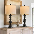BOBOMOMO 24" Traditional Farmhouse Table Lamp Set of 2, Vintage Resin Lamps for Living Room Bedroom, Rustic Nightstand Lamp with Linen Shades, Retro Black Table Lamps for Living Room, Bedroom, Office by CozyNest Decor
