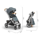 UPPAbaby Cruz V3 Stroller - from Birth + Car Seat Compatible - Full-Size, Reversible Seat - Infant Insert, Bug and Rain Shields Included - Callum (Stone Blue/Silver Frame/Sand Leather) by TinyTreasures Baby Boutique